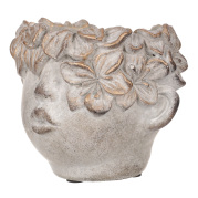 Květináč hlava ženy s kytkou, cement, 9x10 cm