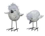 Ptáček šedá koulička s peříčky na hlavě, polyresin, 10cm