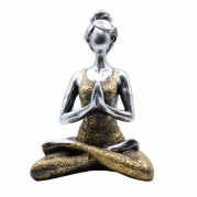 Jóga Lady socha, stříbrno/zlatá polyresin, živice 24x16cm Indonesia