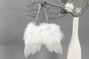 Andělská křídla bílé peří na zavěšení, 16x15cm