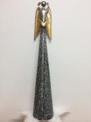 Stříbrný Anděl Lora, kovová dekorace s ornamentem na šatech, čajová/LED svíčka, 67cm