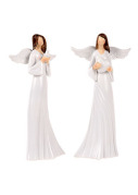 Anděl, bílé šaty, srdce/holubice, polyresin, 16,5cm