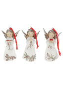 Andílek pro štěstí, 10cm, bílý s vánočním  motivem, červená šňůrka, 3druhy