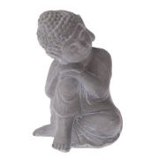 Buddha betonová soška, s hlavou na koleni, světle šedá, 16cm