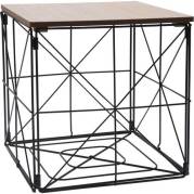 Kovový mini stoleček s dřevěnou deskou, černá/dřevěná, 29x29cm, výška 29,5cm