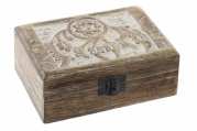Dřevěná krabička s vyřezávaným lapačem snů 15,5x10x6 cm
