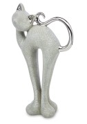 Figurka kočka z keramiky v šedém dekoru, stříbrnou glazurou na uších a ocasu, 15x26,5cm