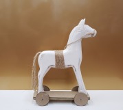 Kůň bílý na kolečkách VELKÝ, dřevo 32 cm