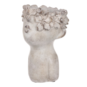 Květináč hlava ženy s kytkou, cement, 25x17cm