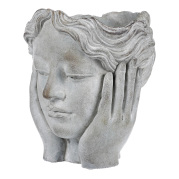 Dekorační betonový obal na květináč, hlava ženy s vlasy, menší 15cm