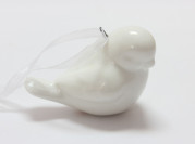 Ptáček na šňůrce, bílý, keramika, 6,5cm