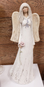 Anděl - víla stojící s růží, v. 36 cm, sádrová kamenina