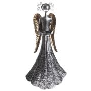 Kovový anděl stříbrný se zlatými křídly. svícen, 48cm