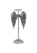 Kovový svícen s andělskými křídly, stříbrný, 35cm