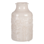 Váza keramická, motiv květin, barva bílá káva, 31 cm
