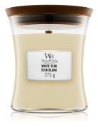WoodWick – vonná svíčka White Teak, Bílý teak (jedle, dub, santal, cedr),střední 275g
