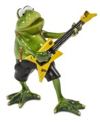 Dekorativní figurka zelené žáby hrající na elektrickou kytaru, 15x17cm