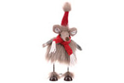 Vánoční dekorace pan myšák ZUB, tělo na pérku, červeno-šedo-hnědý, 32 cm