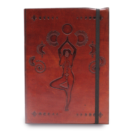 Zápisník kožený na gumičku - Kosmická Bohyně, hand-made Indie 18x13cm