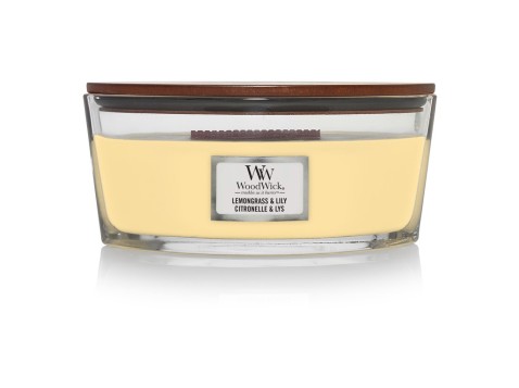 WoodWick – vonná svíčka Lemongrass & Lily (Citronová tráva&Lilie ), loď 30-40 hodin
