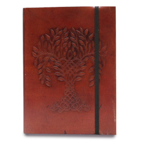 Zápisník kožený na gumičku - Strom Života, hand-made Indie, 200str  18x13cm