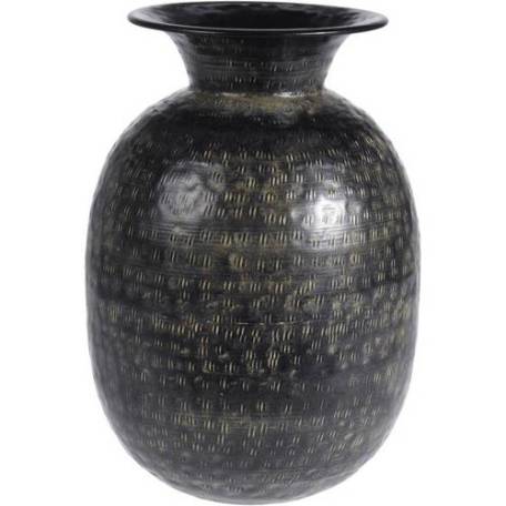 Váza CUSCO India, kovová tepaná, černá s jemným čárkovaným vzorem  24x18cm