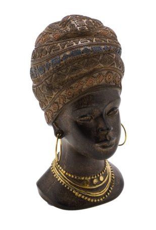 Hlava africké ženy, precizní provedení, hnědá a zlatá, 8,5x10x17,5cm