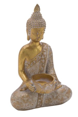 Budha klidu s miskou v ruce, zlatý 16,5x11,5x26cm