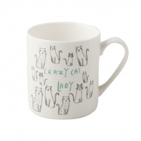 Hrníček CAT, Crazy cat lady, bílý, porcelán, 300ml