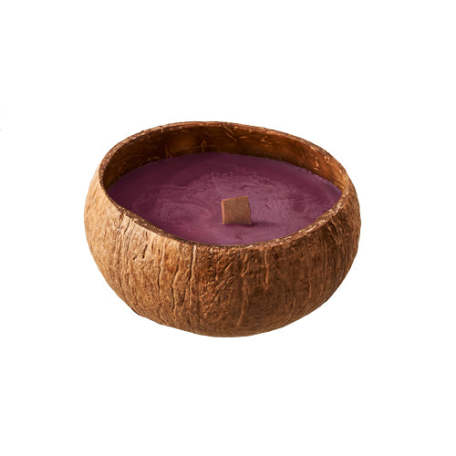 Kokosová svíčka Berry red, ručně vyráběná svíčka v kokosové skořápce s ovocnou vůní