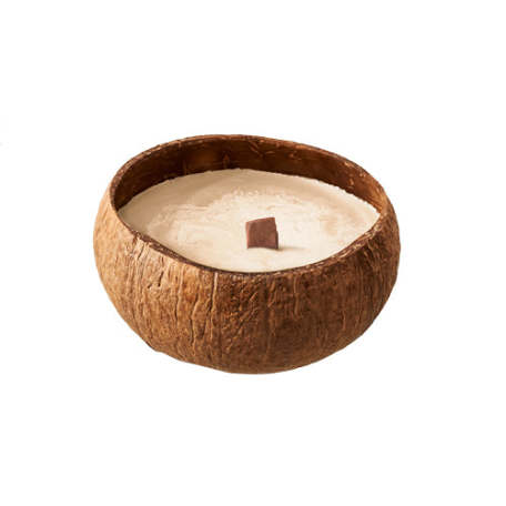 Kokosová svíčka Krémová vanilka, ručně vyráběná svíčka v kokosové skořápce