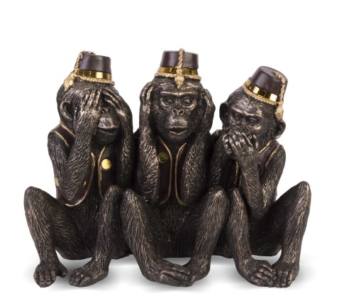 Dekorační soška tři moudré opice „neslyším, nevidím, nemluvím“, 19x16cm