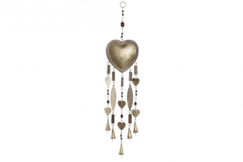 Závěsná dekorace srdce - dřevěné se zlatým zdobením, 14x2x67cm