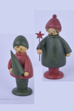Dekorační figurky, panáček se stromečkem/panenka s prskavkou, červená/zelená, 13cm