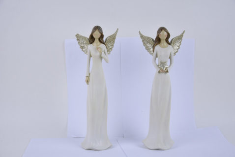 Anděl Lea, stojící, krémová/zlatá, 32cm