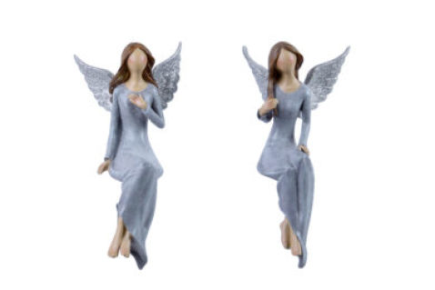 Anděl Lea, sedící, modrá/stříbrná, polyresin, 25cm
