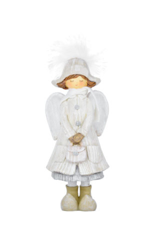 Anděl s kabátkem a s kabelkou, bílý, 25cm