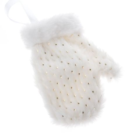 Závěsná vánoční ozdoba, textilní rukavice bílá/zlatá, 16cm