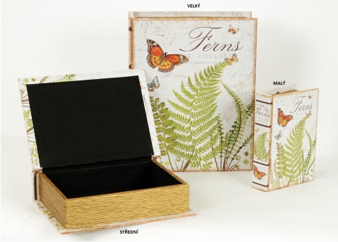Kniha/box s motivem kapradí a motýlem, STŘEDNÍ 25 x 19 x 6 cm