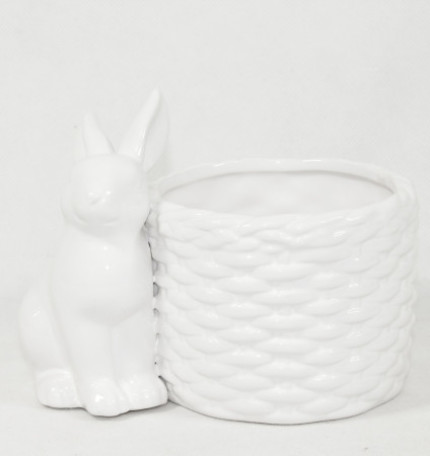 Keramický bílý obal s králíkem, vnitřní průměr 9 cm