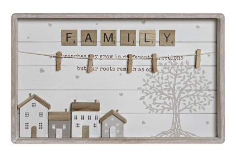 Dřevěný fotorámeček s kolíčky "Family", 40x25cm