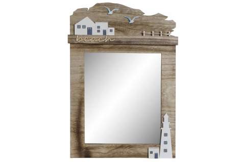 Zrcadlo s širokým dřevěným rámem "Domečky u pláže", 34x3x51cm