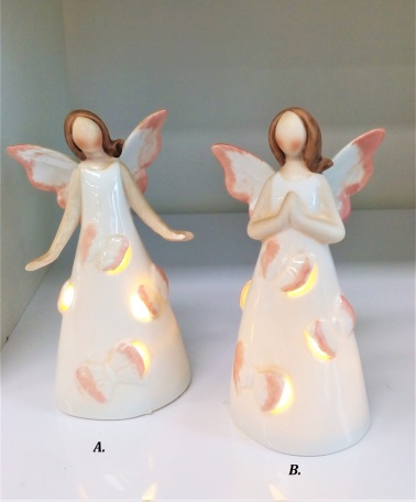 Anděl svítící s motýlky porcelánový 12 cm, 2 druhy