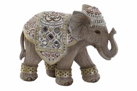 Slon s hnědýma očima, šedá patina orient design, 15x6x12cm, polyresin