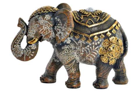 Slon Indický se zlatým zdobením a kamínkem na hřbetu 12.5 x 5.5 x 8.8 cm