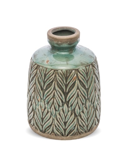 Keramická zelená váza/dóza v řeckém stylu Amfóra menší 21x15cm úzké hrdlo