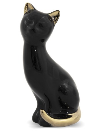 Černá lesklá kočička se zlatými oušky a ocáskem, 20cm
