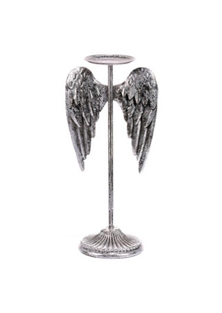 Kovový svícen s andělskými křídly, stříbrný, 35cm