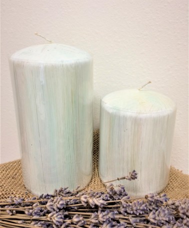 Svíčka bílé dřevo, lehce zelenkavá patina, větší 13x7cm