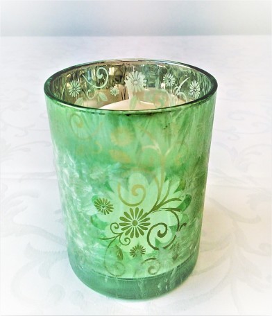 Svícen sklo zelený mat, květy 12cm